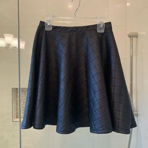 Vintage Black Faux Leather Flare Skirt